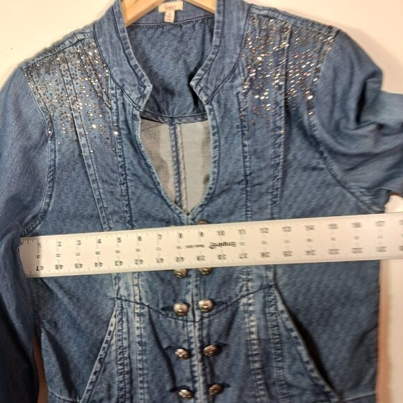Reba Light Weight 3/4 Sleeve Embellished Denim Jacket Size Small Country Western - Picture 11 of 16